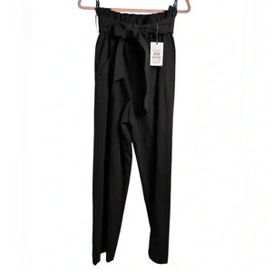 DKNY wide-leg high-waisted pant, Paperbag Waist, Size 12,  black, pockets, NWT